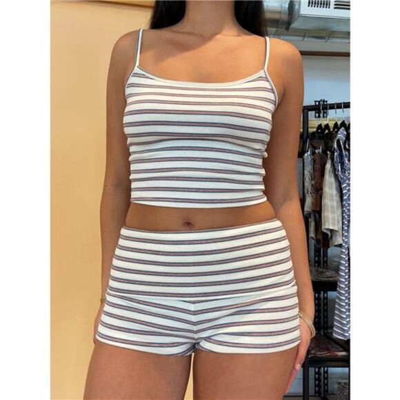 Striped Cropped Cami and Shorts Set - Picture 2 of 16